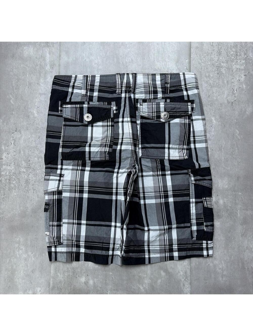 Y2K Black Guess Grunge Gothic Plaid Baggy Skater Cargo Shorts